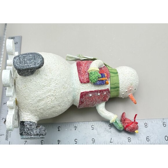 Vintage Whimsical Snowman Christmas Figurine Holding Cardinal Bird & Gift - Picture 3 of 7